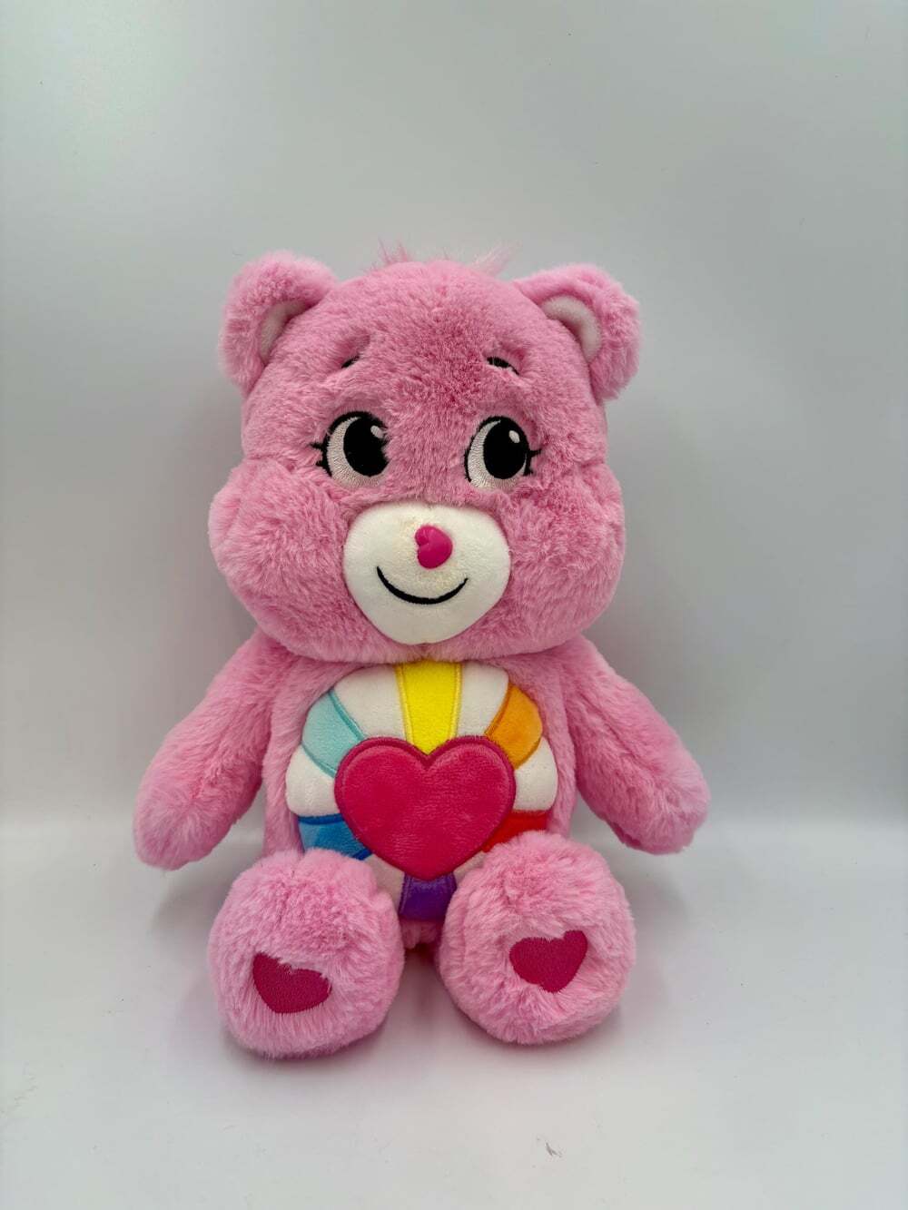 14" Pink Hopeful Heart Care Bear Plush – Rainbow Heart Belly Badge – Vintage-Sty